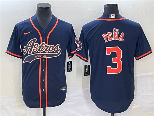 Men's Houston Astros #3 Jeremy Peña Navy Cool Base Stitched Baseball Jersey